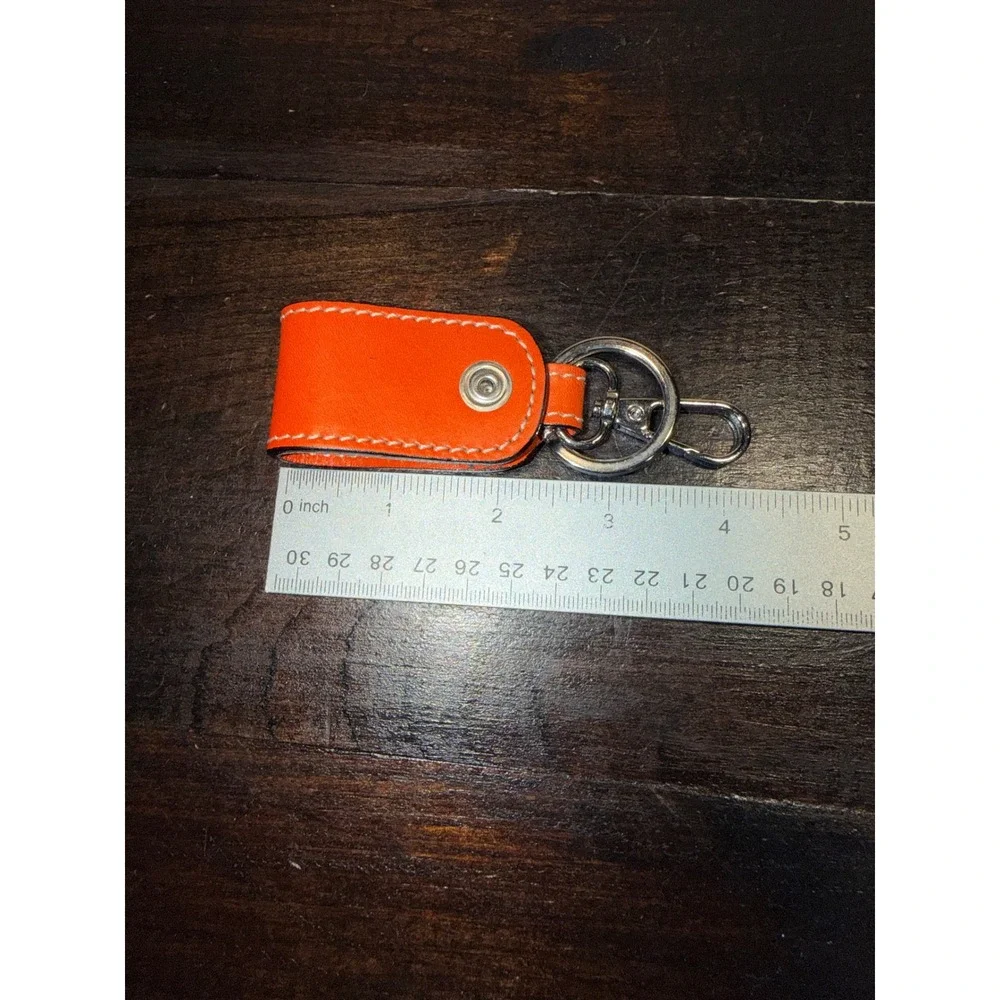Vera Pelle Orange Leather Keychain Made in‎ Italy Belt Loop Key Fob Silver Clasp